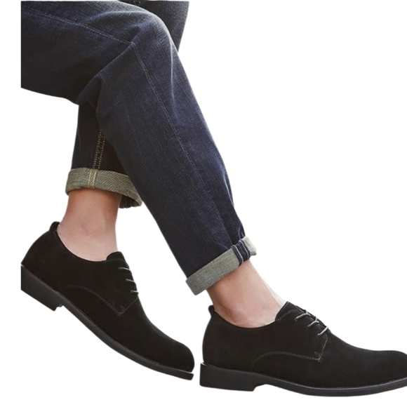 None Other - Classic Men's Black Suede Derby Shoes Size 40